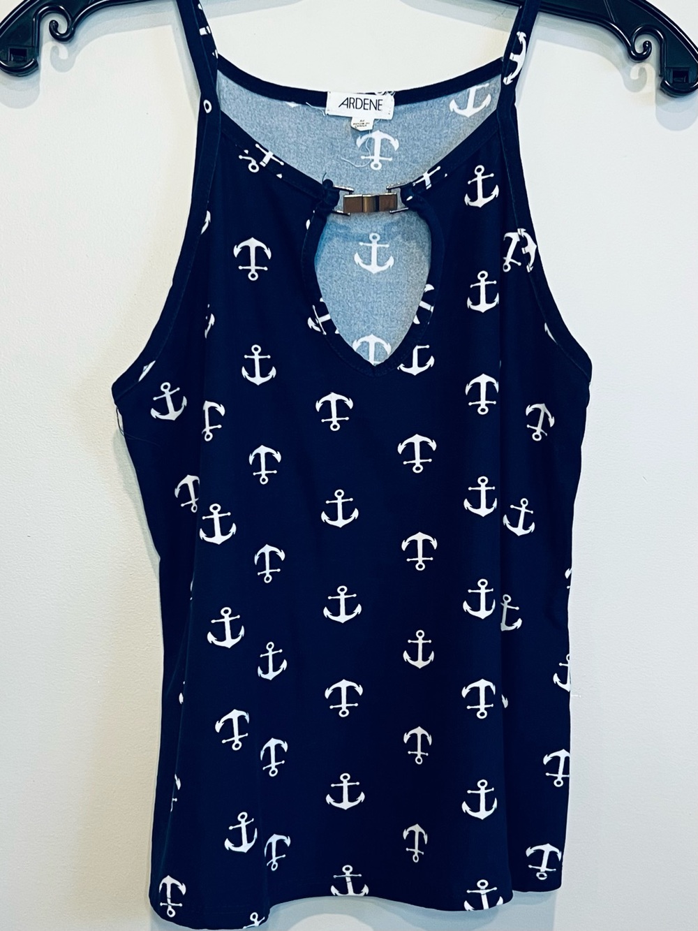 5/$20 Ardene Anchor Print Tank Top Navy Blue Keyhole Sleeveless Women’s Medium